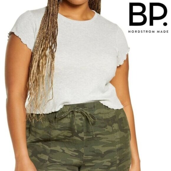BP. Women's Crewneck Ribbed Casual Baby Grey Light Heather T-Shirt NWT - Picture 1 of 5